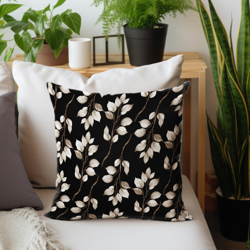 Brown Drawn Leaves on Black Luxury Scatter by Mark van Vuuren