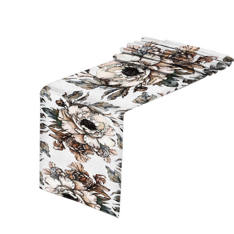Brown Gravite Drawn Flowers Table Runner by Mark van Vuuren