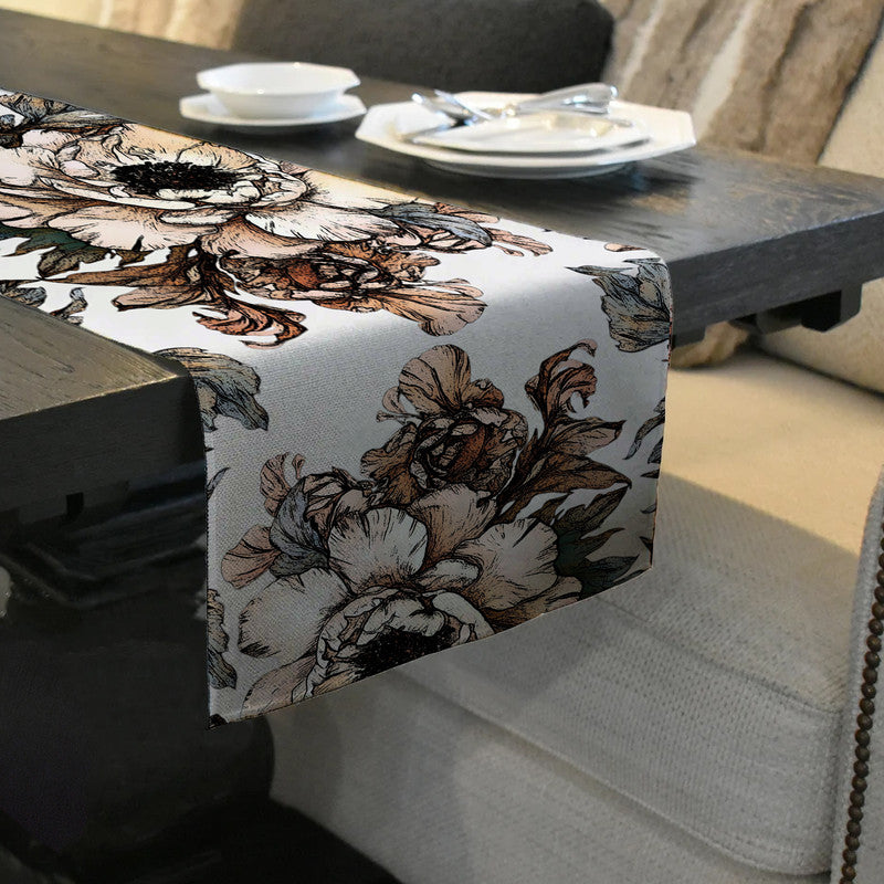 Brown Gravite Drawn Flowers Table Runner by Mark van Vuuren
