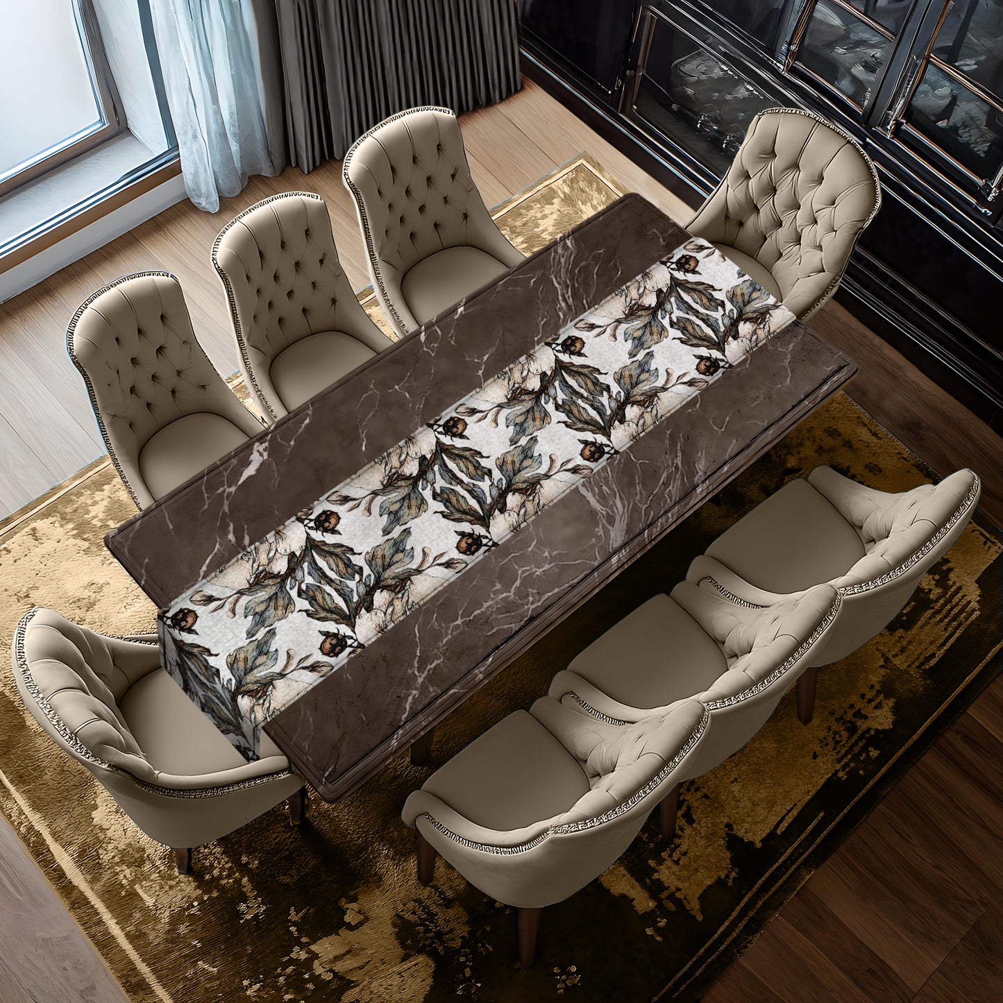 Brown Gravite Drawn Leaves Table Runner by Mark van Vuuren