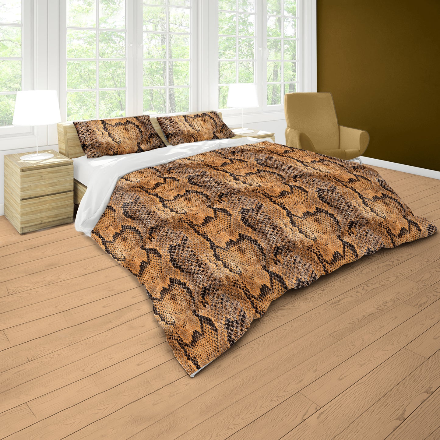 Brown Snake Skin Duvet Cover Set