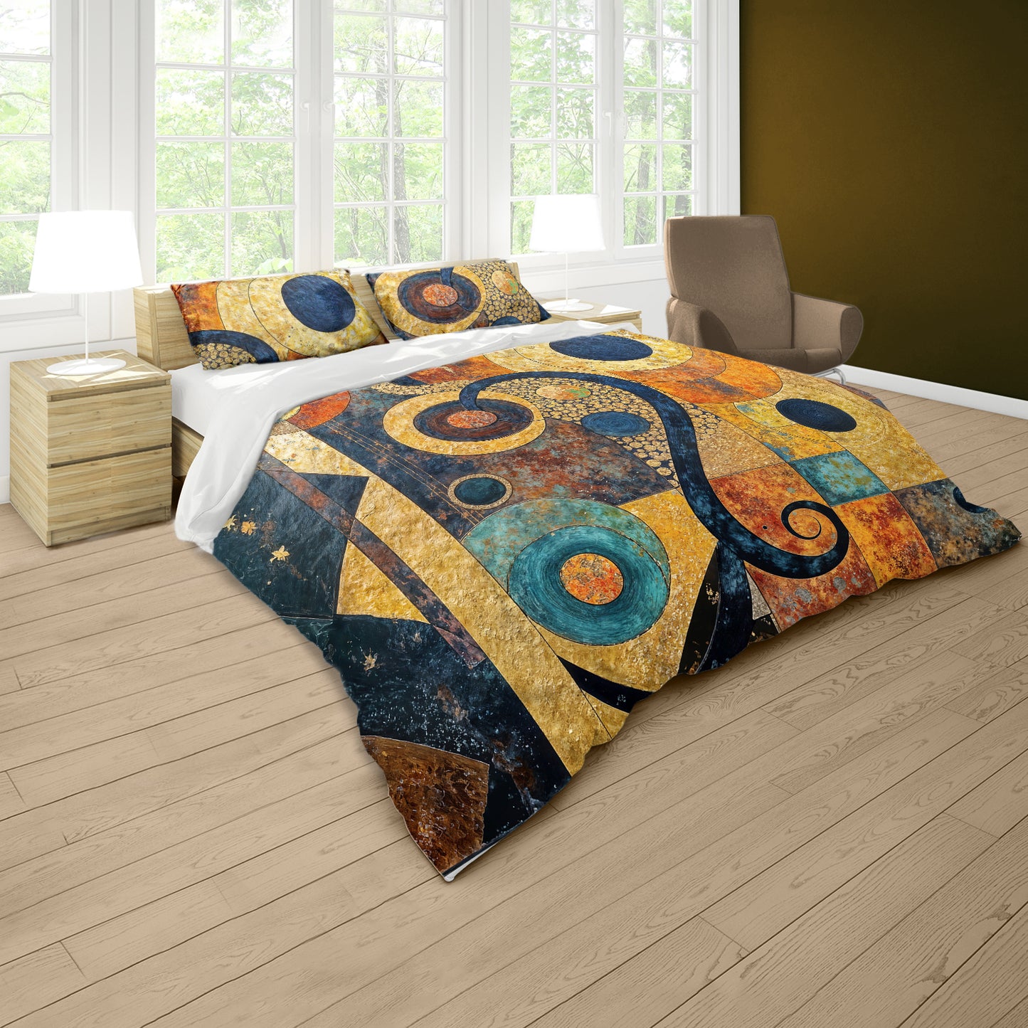 Brown & Blue Embrace of Patterns Duvet Cover Set