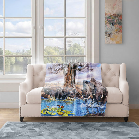 Buffalo at the Water Hole Light Weight Fleece Blanket by Delene Lambert