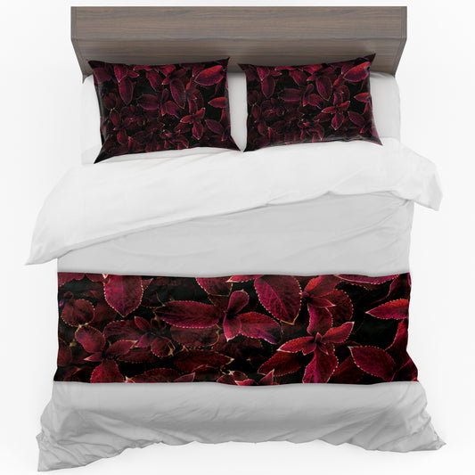 Burgundy Leaves Bed Runner and Optional Pillowcases