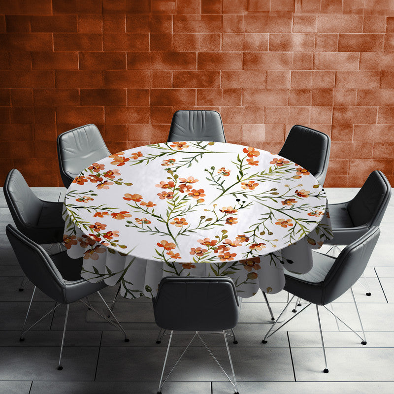 Burnt Orange Flower Blossom Vines Round Tablecloth by Mark van Vuuren