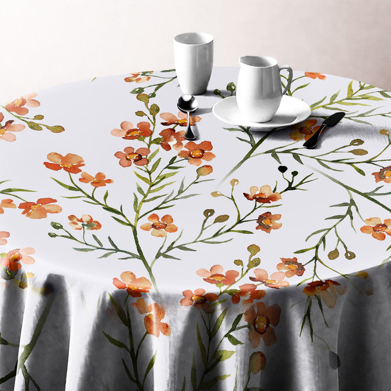 Burnt Orange Flower Blossom Vines Round Tablecloth by Mark van Vuuren