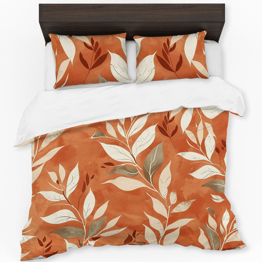 Burnt Orange with Leaves Duvet Cover Set by Wikus Schalkwyk