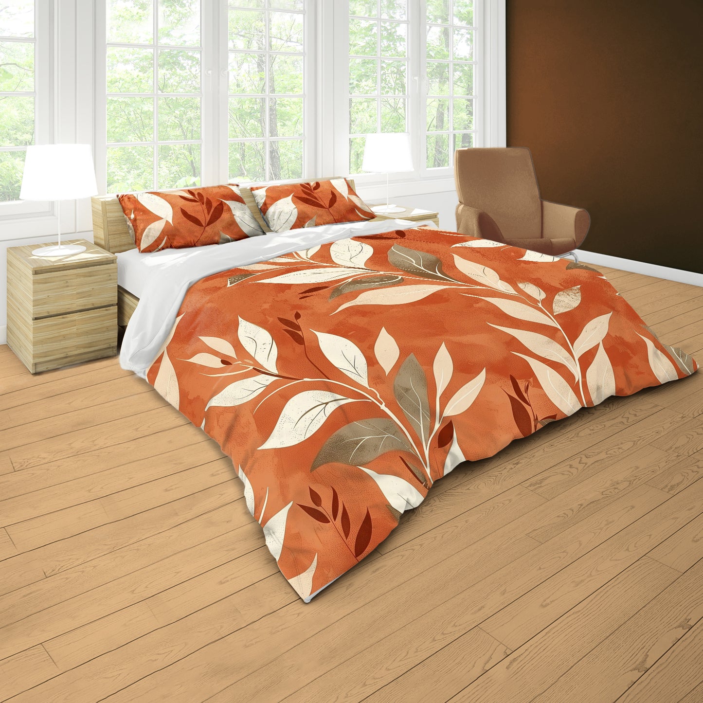 Burnt Orange with Leaves Duvet Cover Set by Wikus Schalkwyk