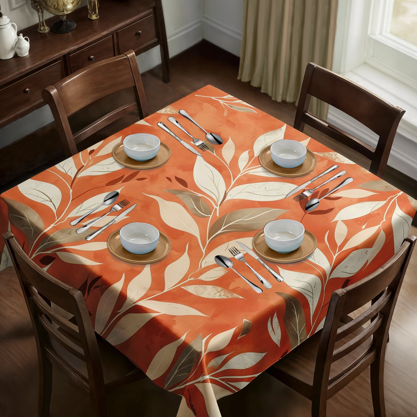 Botanical Rhythm Pink Orange Square Tablecloth