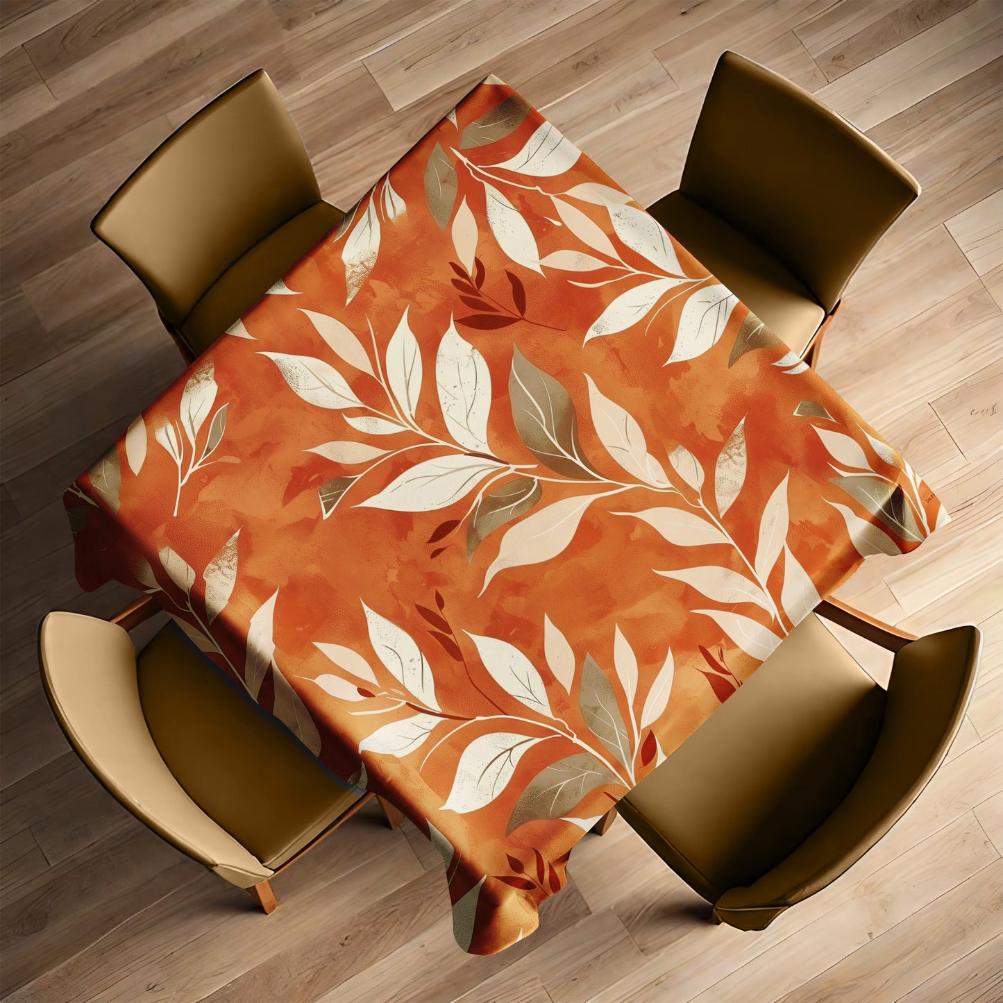 Burnt Orange with Leaves Square Tablecloth by Wikus Schalkwyk