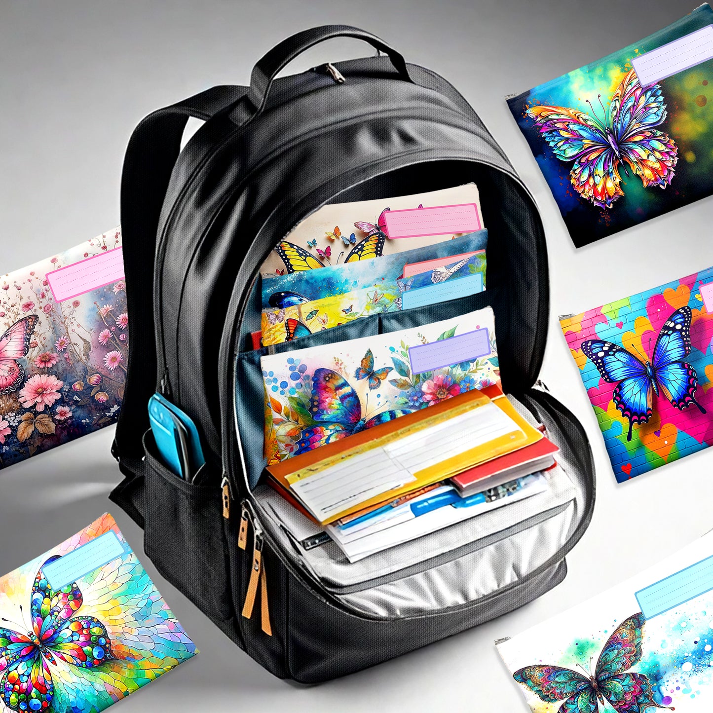 Butterfly Subject Savvy Book Bags Set of 9