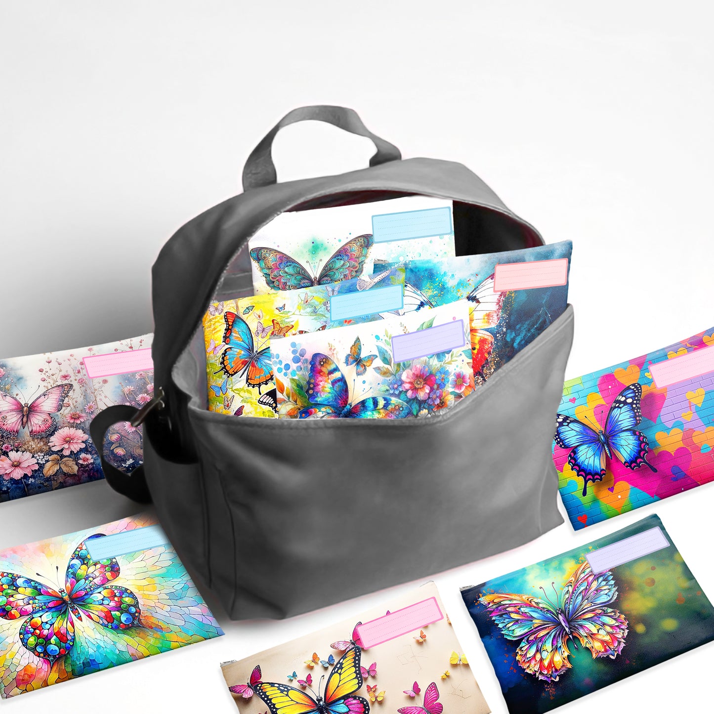 Butterfly Subject Savvy Book Bags Set of 9