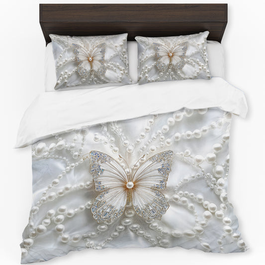 Butterfly White Pearls Duvet Cover Set