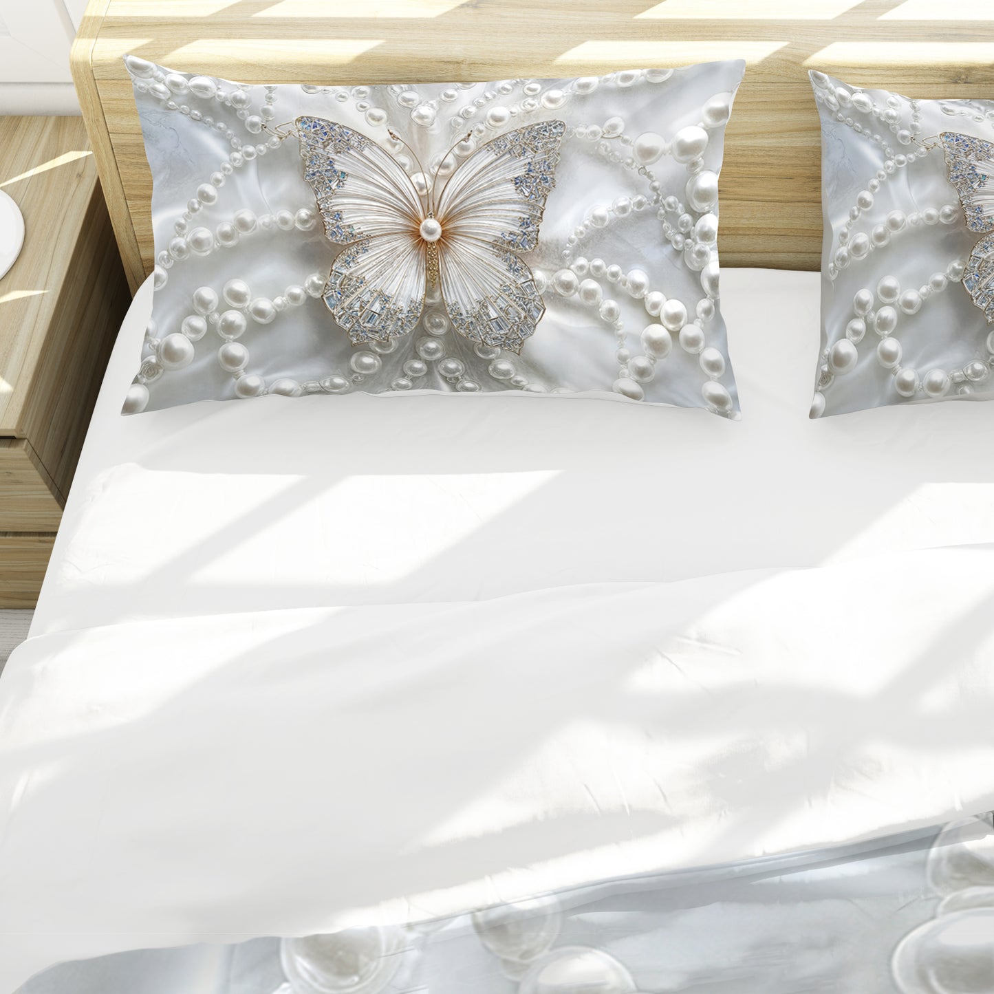 Butterfly White Pearls Duvet Cover Set