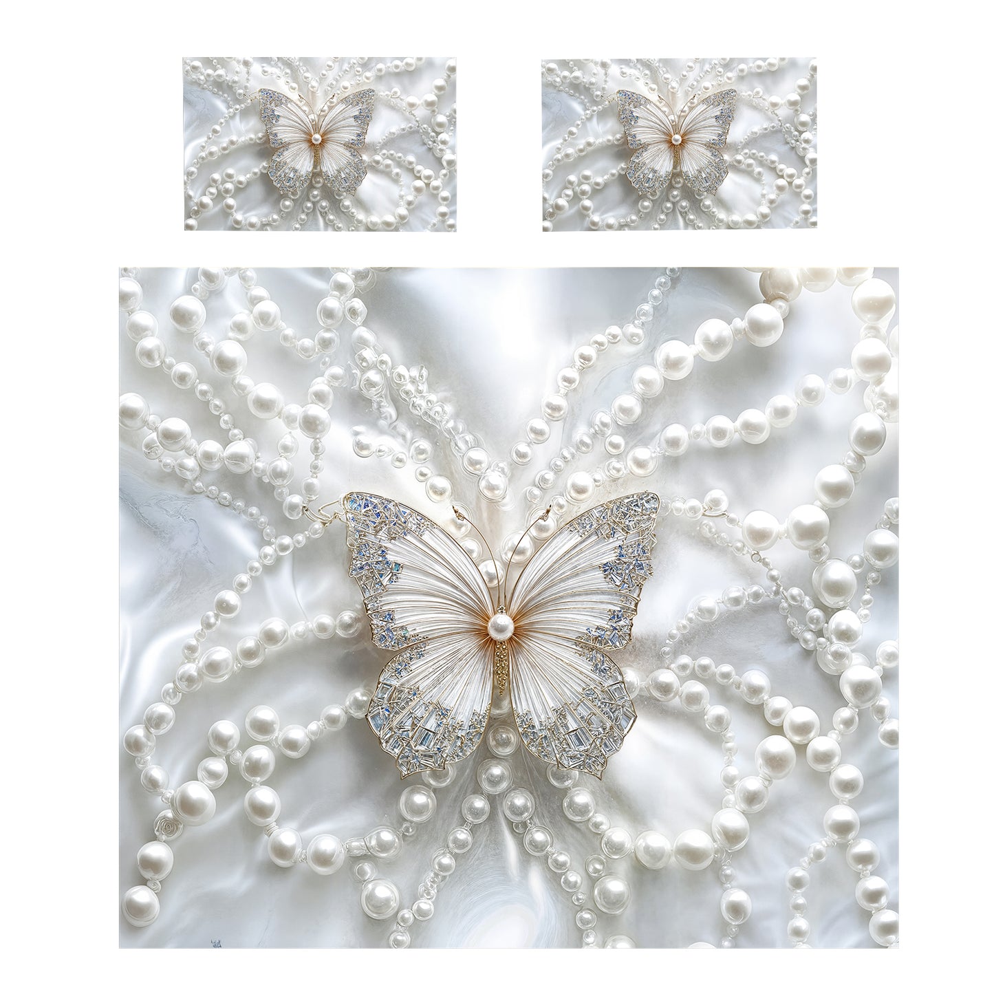 Butterfly White Pearls Duvet Cover Set