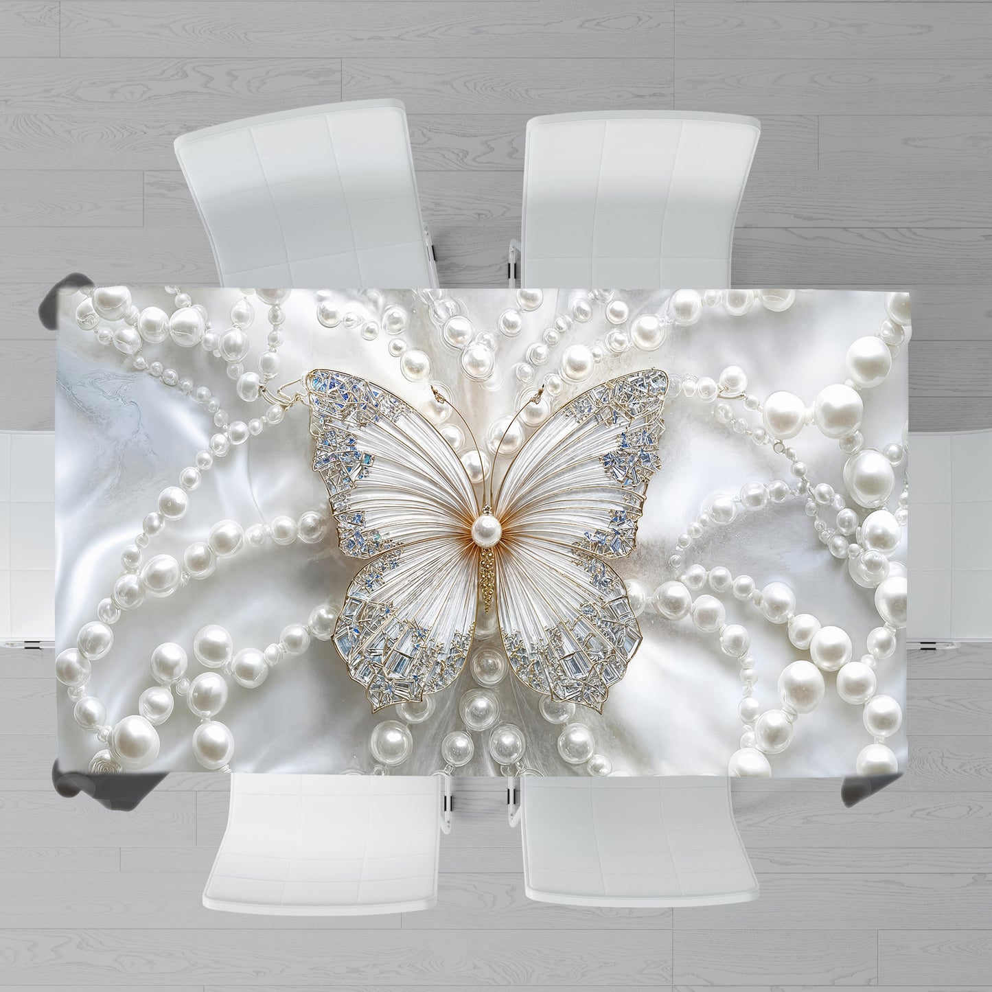 Butterfly White Pearls Rectangle Tablecloth