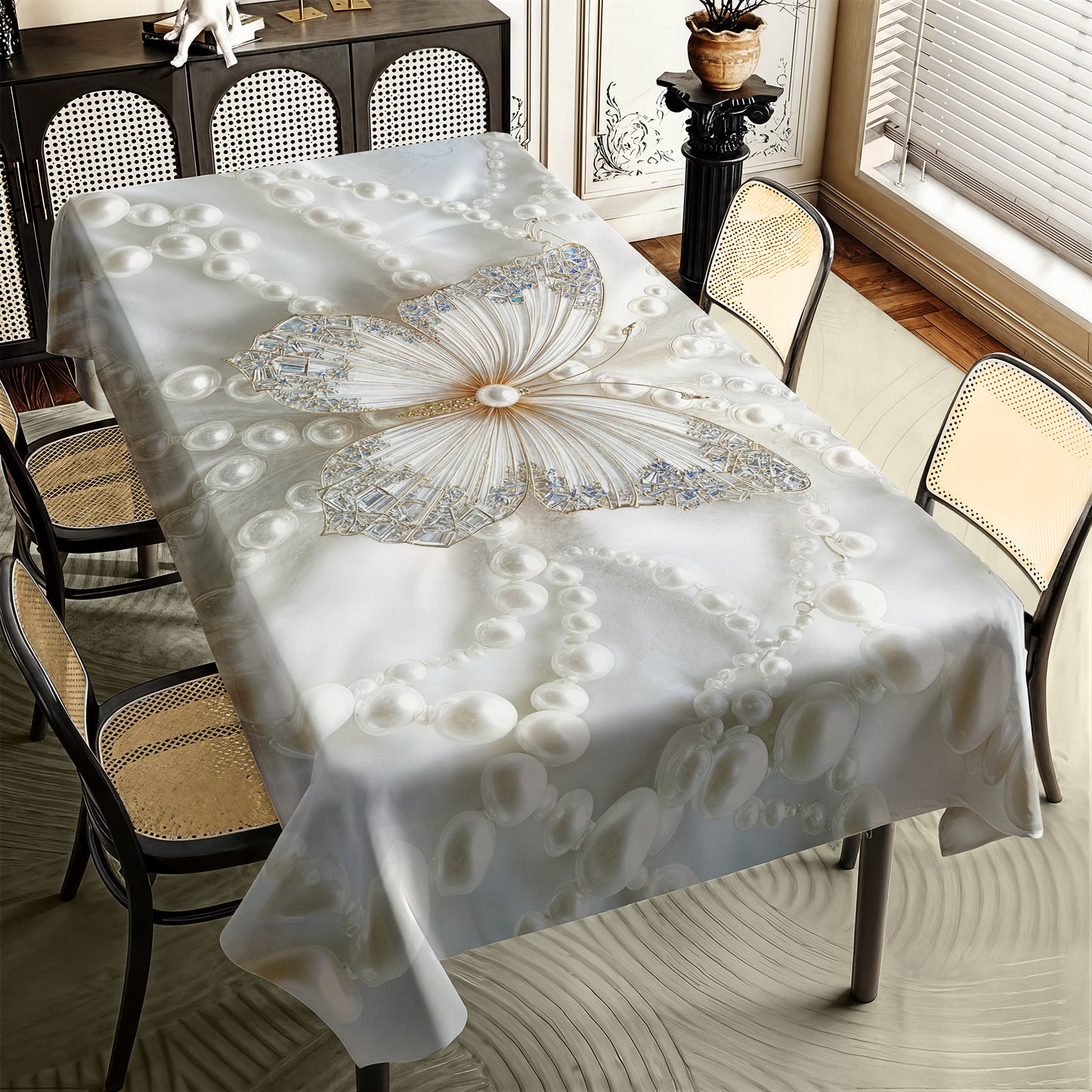 Butterfly White Pearls Rectangle Tablecloth