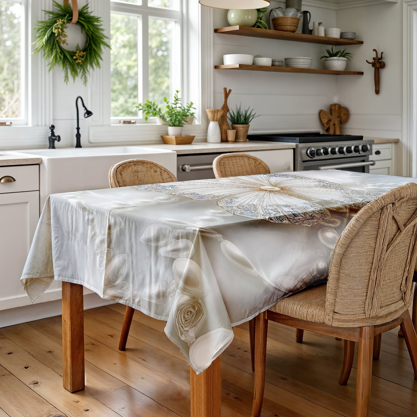 Butterfly White Pearls Rectangle Tablecloth