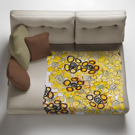 Button Flowers Painted Light Weight Fleece Blanket by Fifo