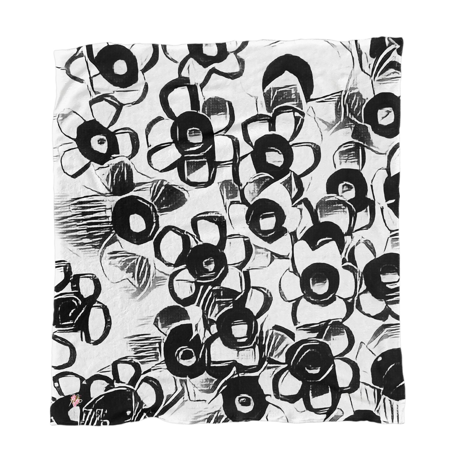Button Flowers Sketch Light Weight Fleece Blanket by Fifo