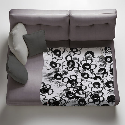 Button Flowers Sketch Light Weight Fleece Blanket by Fifo