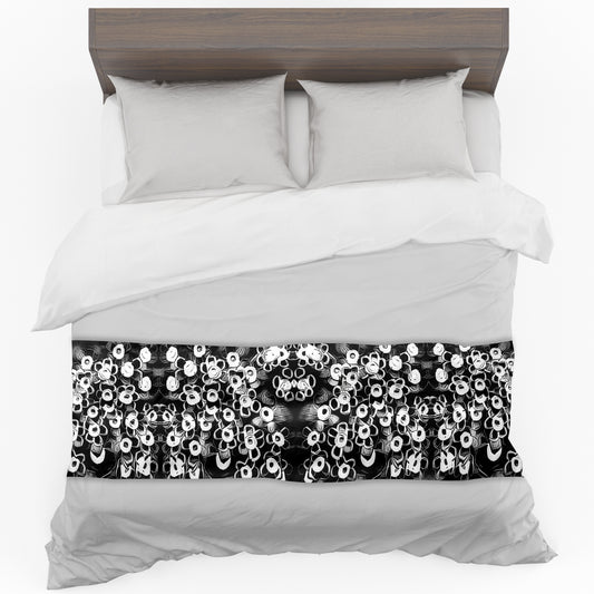 Button Flowers on Black By Fifo Bed Runner and Optional Pillowcases