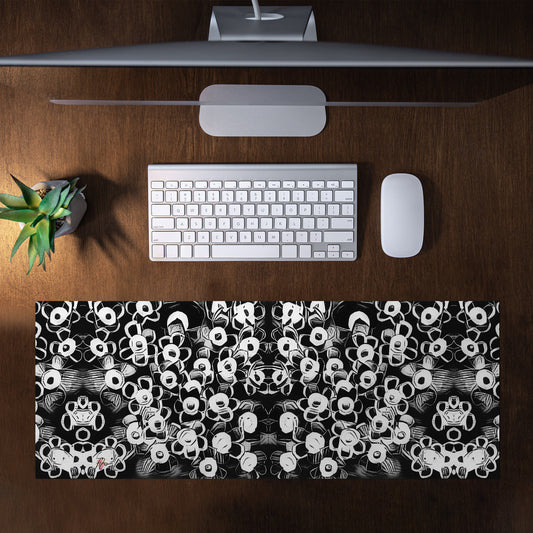 Button Flowers on Black By Fifo Large Desk Pad