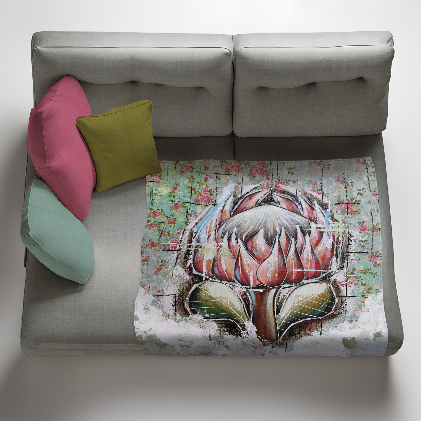 Single Painted Protea Fleece Blanket