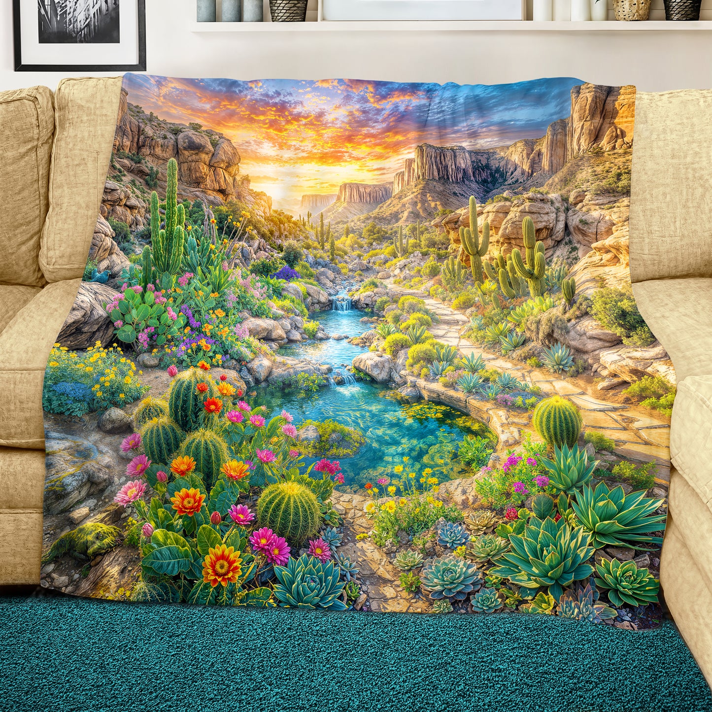 Cactus Field Light Weight Fleece Blanket