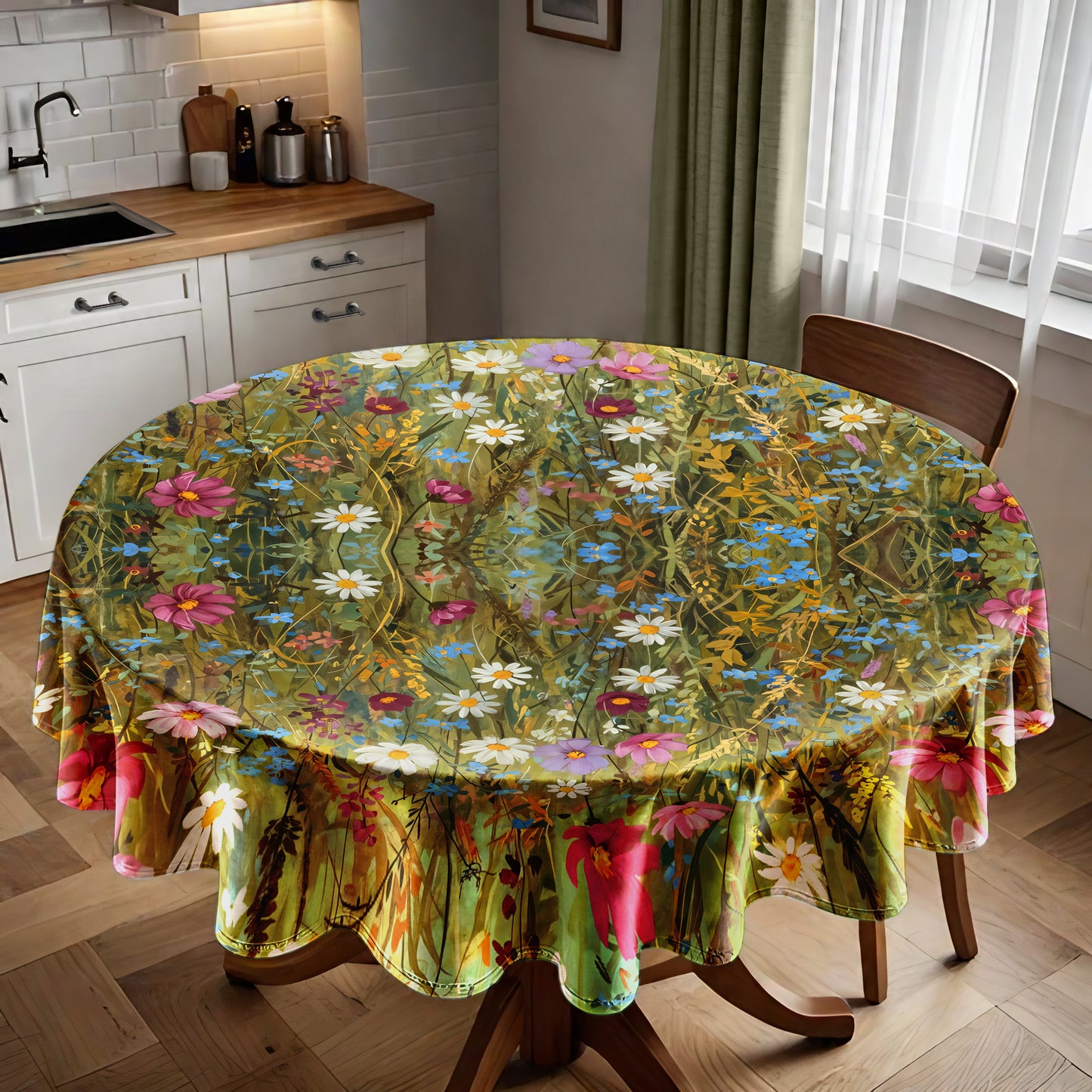 Canvas of Wildflowers Round Tablecloth