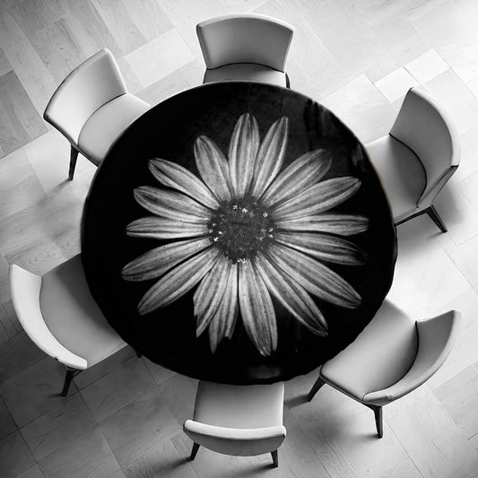 Cape Rain Daisy Black and White Round Tablecloth by Annette Heymans