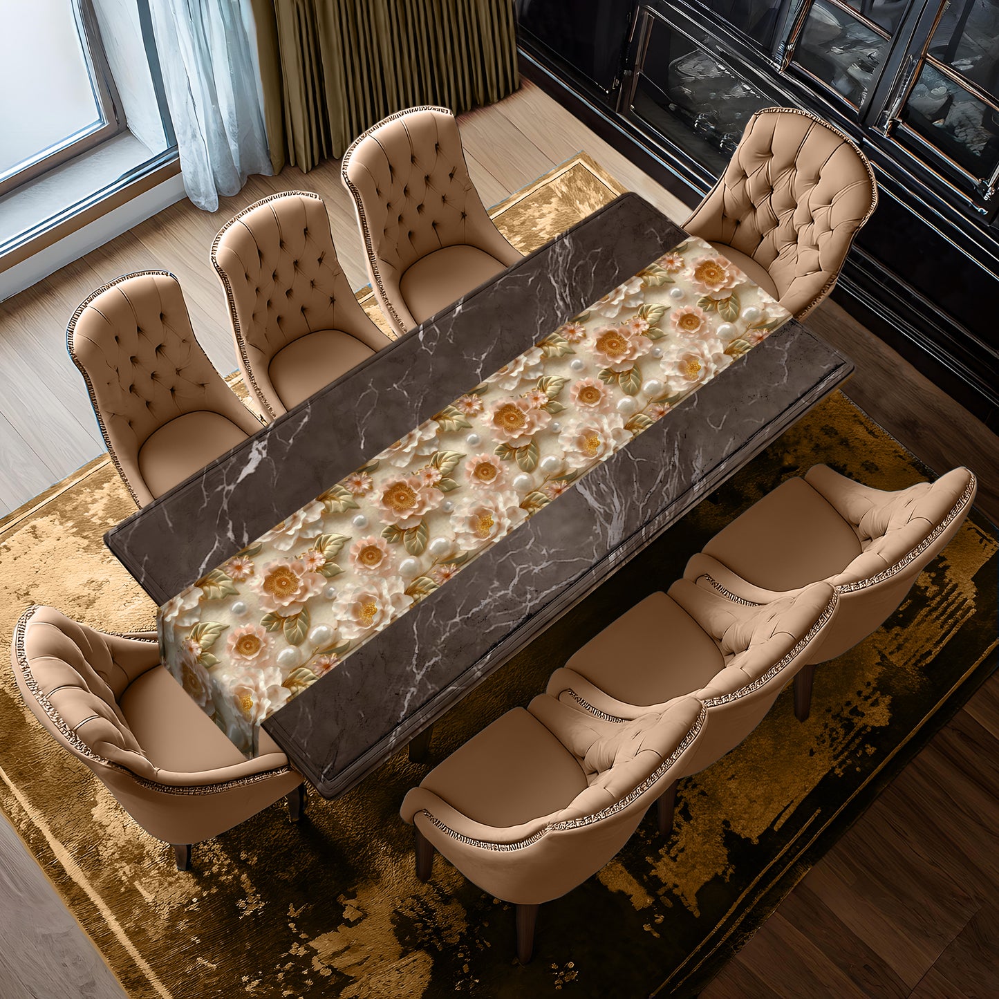 Champagne Peonies Runner Table Runner