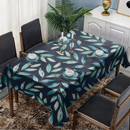 Charcoal Waterpainted Blue Leaves Rectangle Tablecloth By Mark Van Vuuren