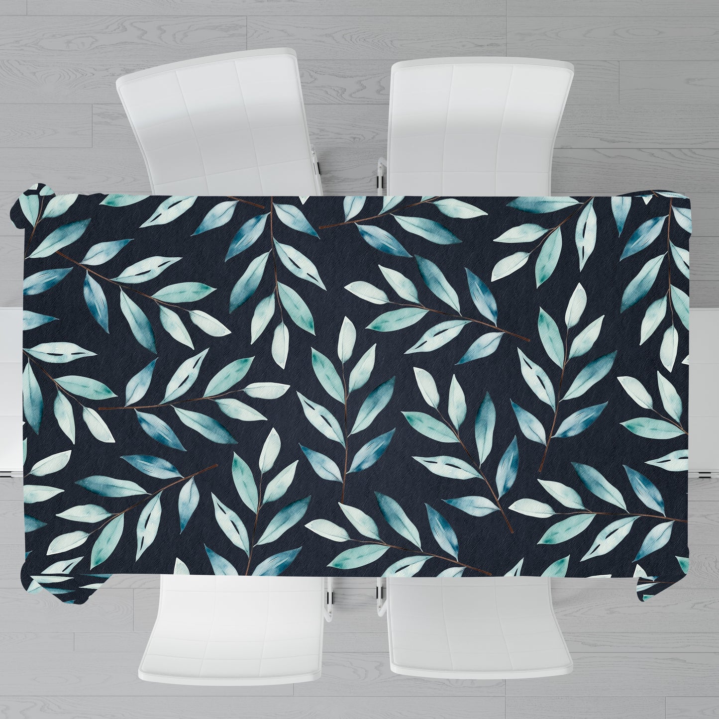 Charcoal Waterpainted Blue Leaves Rectangle Tablecloth By Mark Van Vuuren