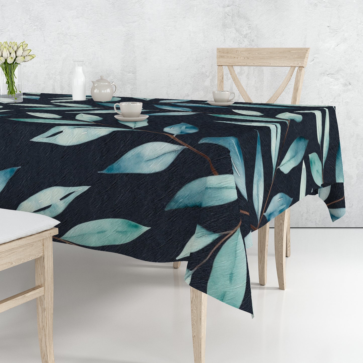 Charcoal Waterpainted Blue Leaves Rectangle Tablecloth By Mark Van Vuuren
