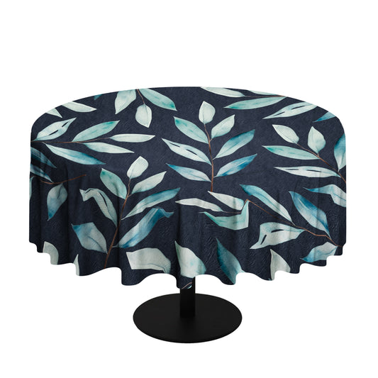 Charcoal Waterpainted Blue Leaves By Mark Van Vuuren Round Tablecloth