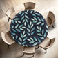Charcoal Waterpainted Blue Leaves By Mark Van Vuuren Round Tablecloth
