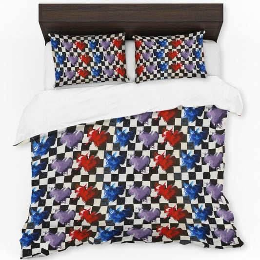 Checkered Hearts Duvet Cover Set by Juanette Menderoi
