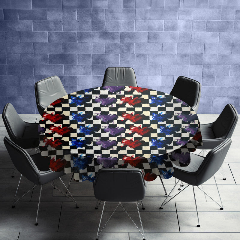 Checkered Hearts Round Tablecloth by Juanette Menderoi