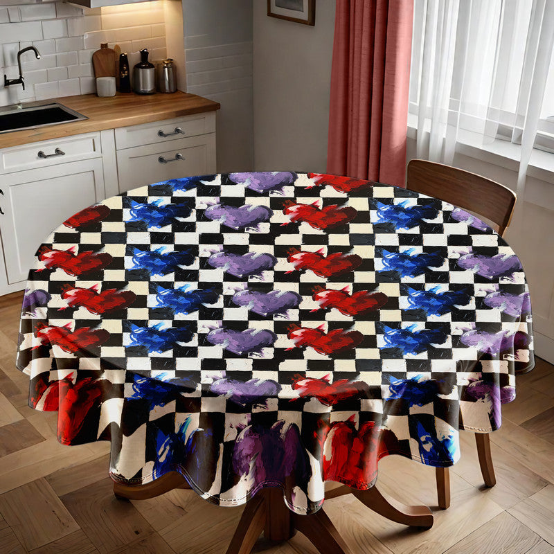 Checkered Hearts Round Tablecloth by Juanette Menderoi