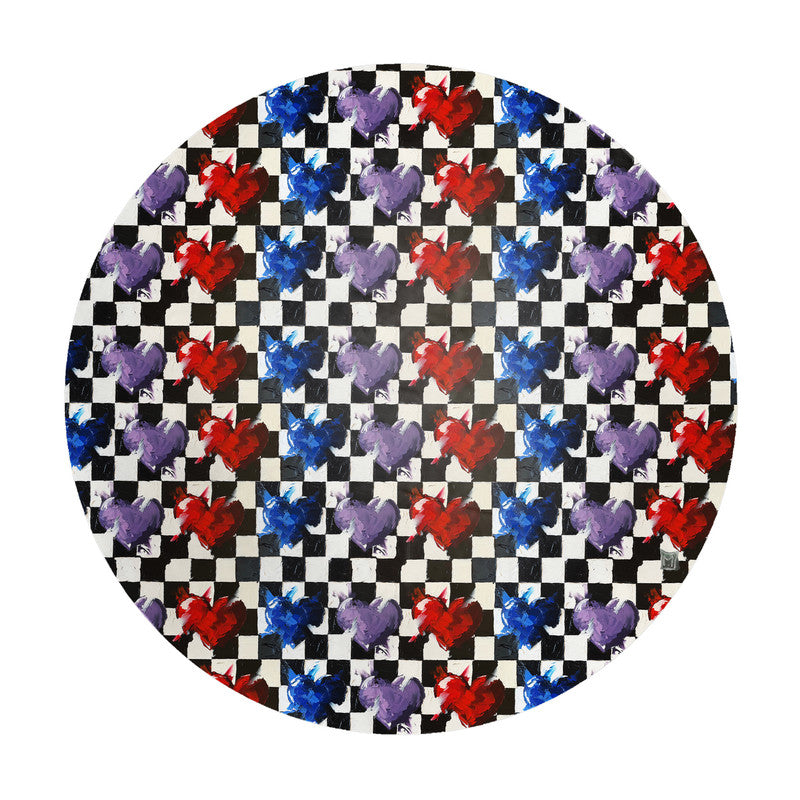Checkered Hearts Round Tablecloth by Juanette Menderoi
