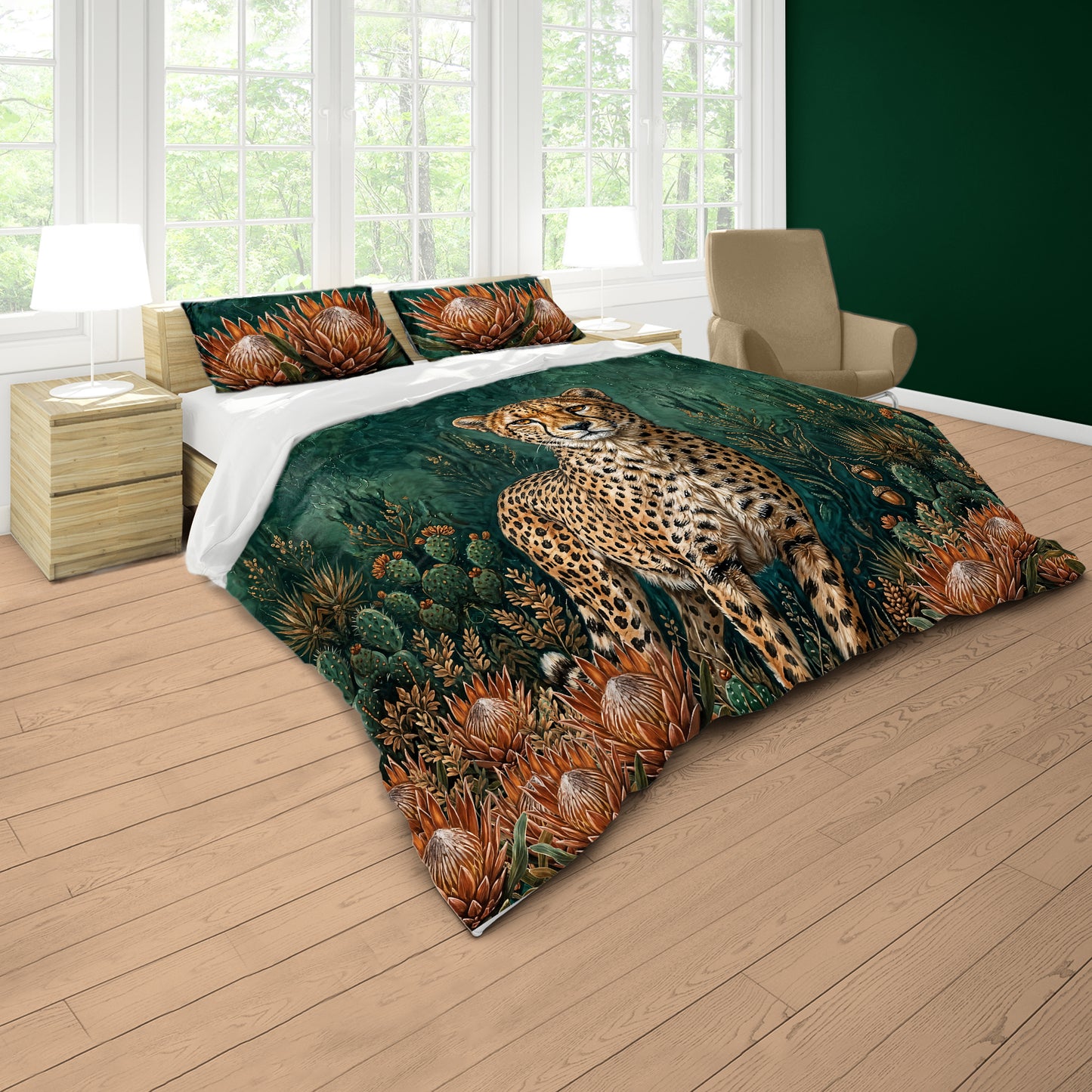 Cheetah Protea Tapestry Duvet Cover Set