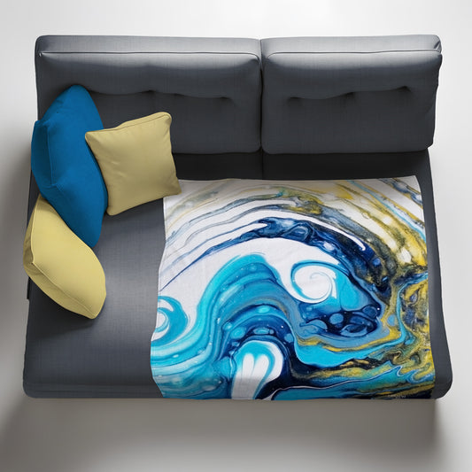 Blue and Gold Waves Light Weight Fleece Blanket By Cherylin Louw