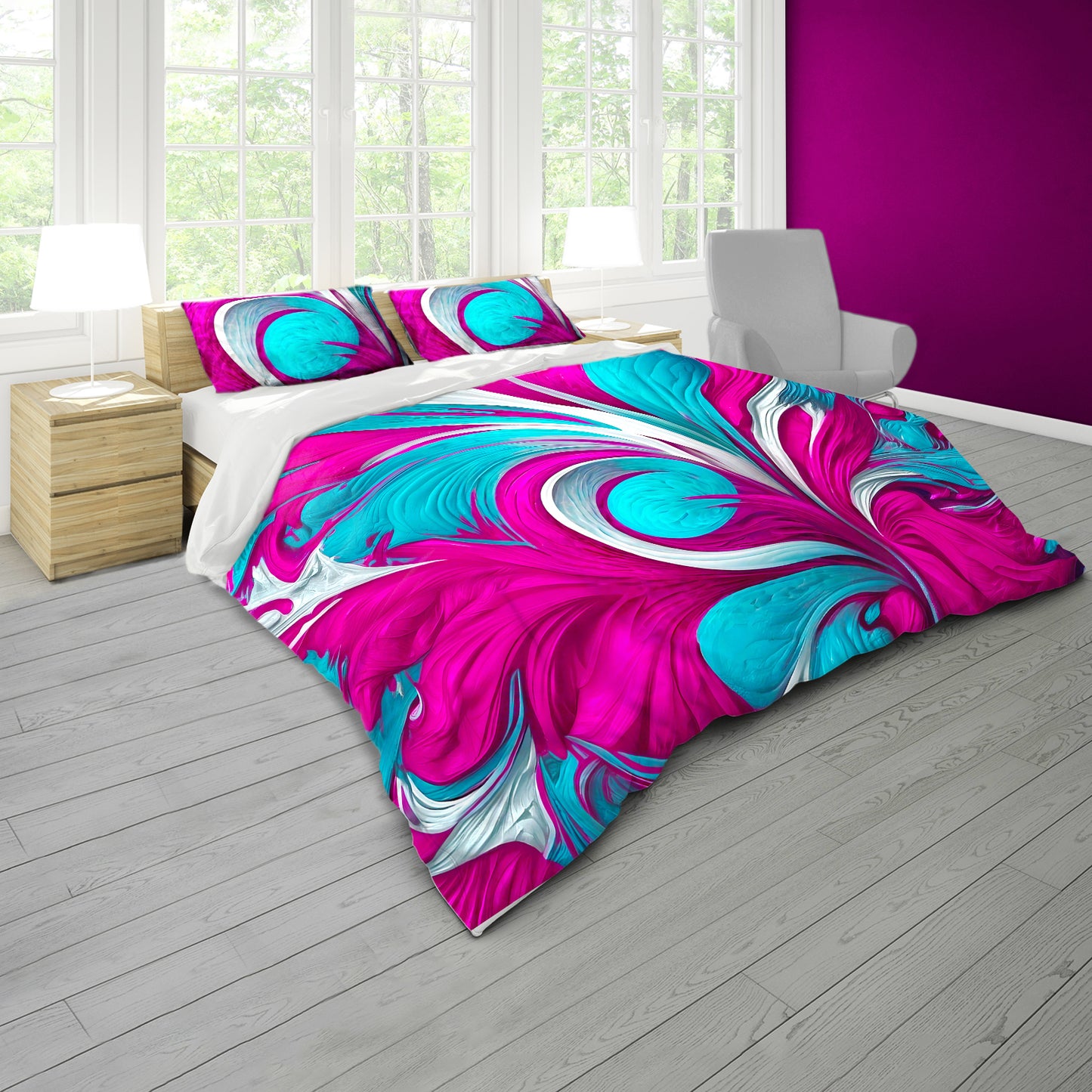 Cherisse Pink and Aqua Pattern Duvet Cover Set