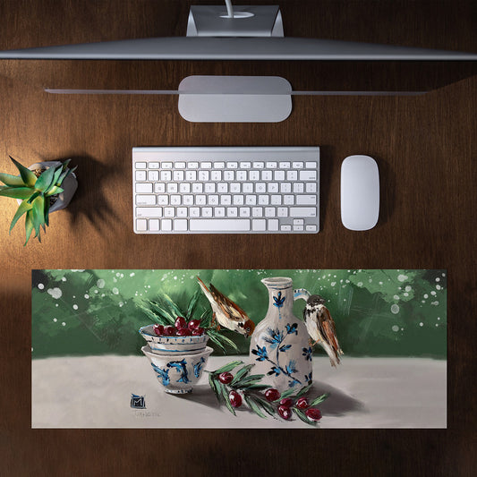 Cherries and Tea Large Desk Pad By Juanette Menderoi