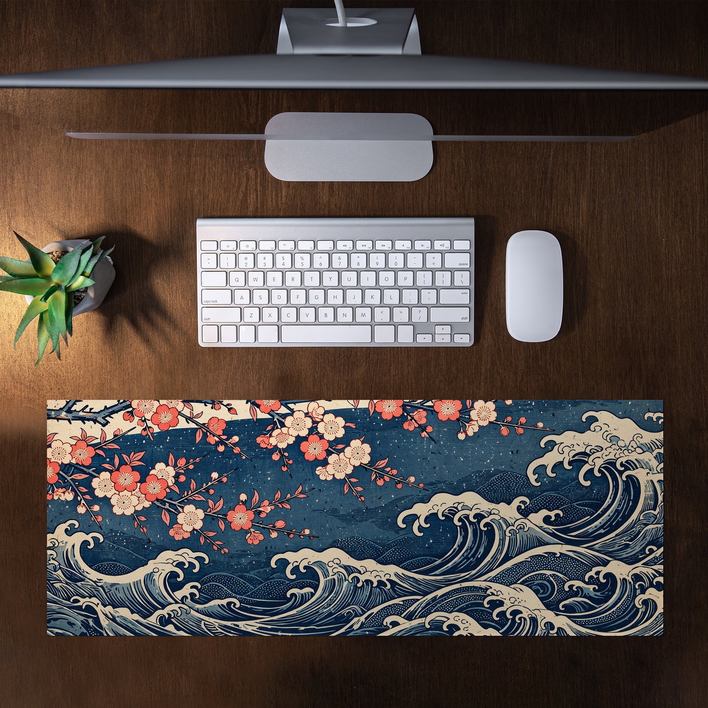 Cherry Blossom Waves Desk Pad