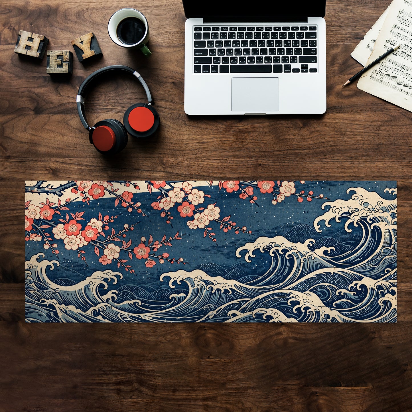 Cherry Blossom Waves Desk Pad