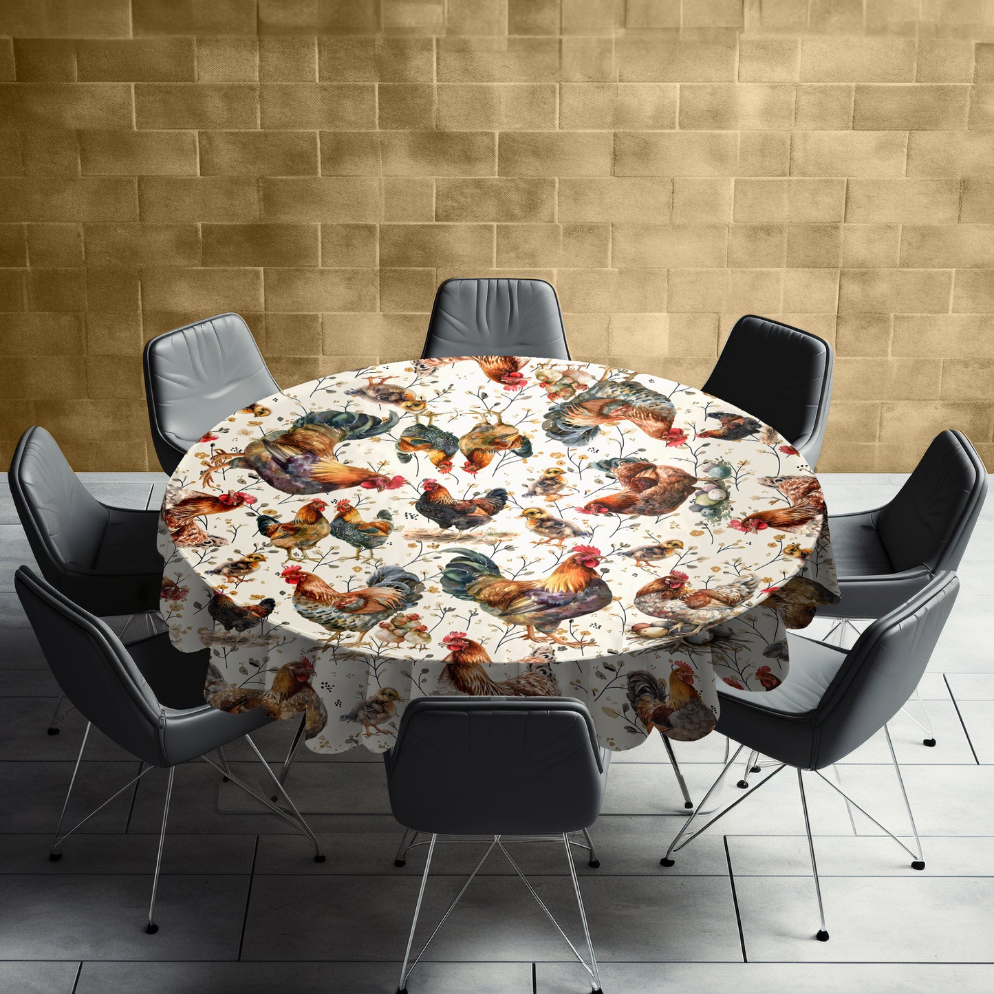 Chicken Family Round Tablecloth by Mark van Vuuren