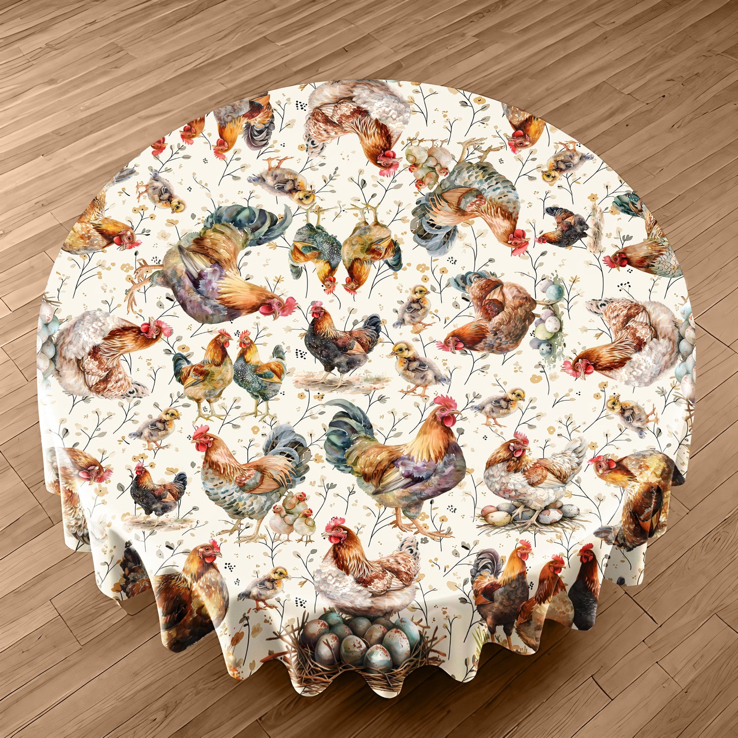 Chicken Family Round Tablecloth by Mark van Vuuren