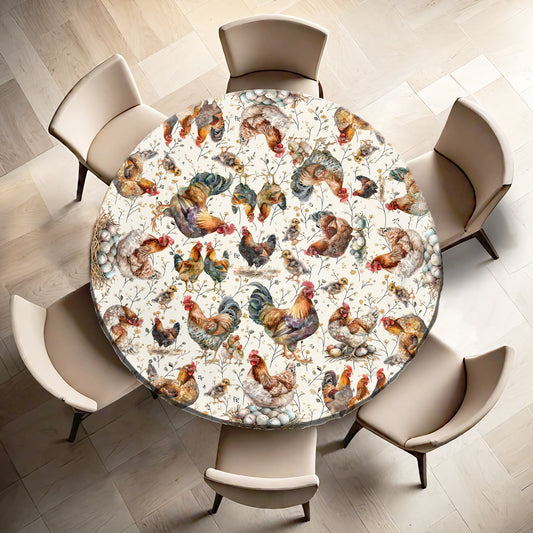 Chicken Family Round Tablecloth by Mark van Vuuren